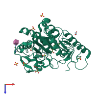 PDB entry 6yxi coloured by chain, top view.