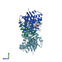 PDB entry 6z63 coloured by chain, side view.