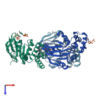 PDB entry 6z63 coloured by chain, top view.