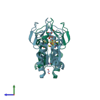 PDB entry 6z92 coloured by chain, side view.