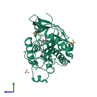 PDB entry 6zao coloured by chain, side view.