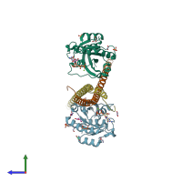 PDB entry 6zay coloured by chain, side view.