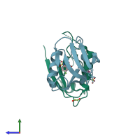 PDB entry 6zc3 coloured by chain, side view.