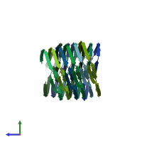 PDB entry 6zcf coloured by chain, side view.