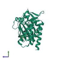 PDB entry 6zcr coloured by chain, side view.