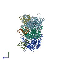 PDB entry 6zd0 coloured by chain, side view.