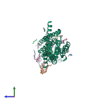 PDB entry 6zdr coloured by chain, side view.