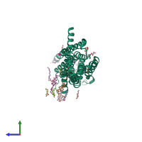 PDB entry 6zdv coloured by chain, side view.