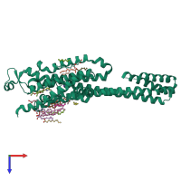 PDB entry 6zdv coloured by chain, top view.
