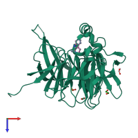 PDB entry 6zea coloured by chain, top view.