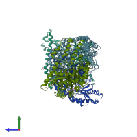 PDB entry 6zek coloured by chain, side view.
