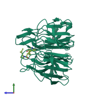 PDB entry 6zez coloured by chain, side view.