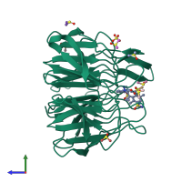 PDB entry 6zf0 coloured by chain, side view.