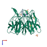PDB entry 6zf2 coloured by chain, top view.
