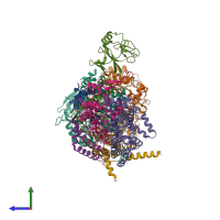 PDB entry 6zfs coloured by chain, side view.
