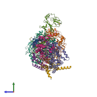 PDB entry 6zft coloured by chain, side view.
