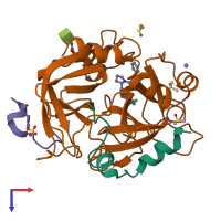 PDB entry 6zgo coloured by chain, top view.