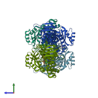 PDB entry 6zgx coloured by chain, side view.