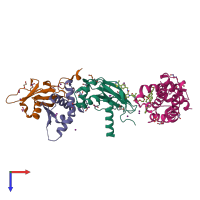 PDB entry 6zhc coloured by chain, top view.