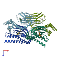 PDB entry 6zhi coloured by chain, top view.