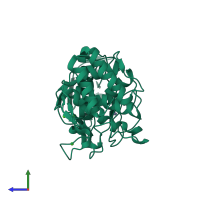 PDB entry 6zhj coloured by chain, side view.