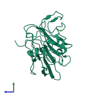 PDB entry 6zhn coloured by chain, side view.