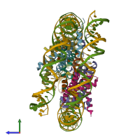 PDB entry 6zhy coloured by chain, side view.