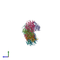 PDB entry 6ziy coloured by chain, side view.
