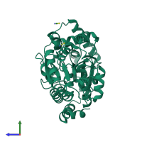 PDB entry 6zj4 coloured by chain, side view.