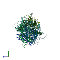 PDB entry 6zj8 coloured by chain, side view.