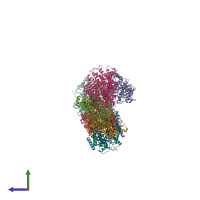 PDB entry 6zjl coloured by chain, side view.