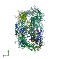 PDB entry 6zjm coloured by chain, side view.