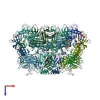 PDB entry 6zjm coloured by chain, top view.