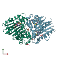 PDB entry 6zk0 coloured by chain, front view.