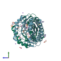 PDB entry 6zk0 coloured by chain, side view.