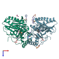 PDB entry 6zk0 coloured by chain, top view.