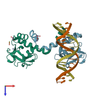 PDB entry 6zmn coloured by chain, top view.