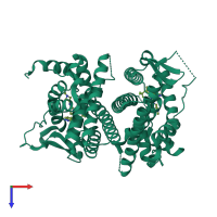 Homo dimeric assembly 1 of PDB entry 6zor coloured by chemically distinct molecules, top view.