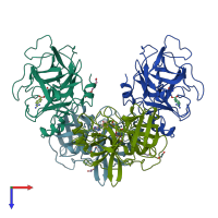 PDB entry 6zov coloured by chain, top view.