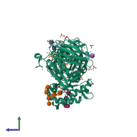 PDB entry 6zps coloured by chain, side view.
