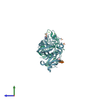 PDB entry 6zr3 coloured by chain, side view.