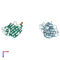 PDB entry 6zr3 coloured by chain, top view.