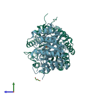 PDB entry 6zs0 coloured by chain, side view.