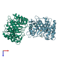 PDB entry 6zs0 coloured by chain, top view.