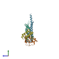 PDB entry 6zsh coloured by chain, side view.