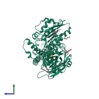 PDB entry 6zst coloured by chain, side view.