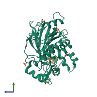 PDB entry 6zuv coloured by chain, side view.