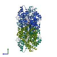PDB entry 6zvg coloured by chain, side view.