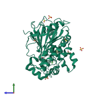 PDB entry 6zvl coloured by chain, side view.