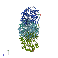 PDB entry 6zvv coloured by chain, side view.